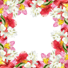 Obraz na płótnie Canvas Beautiful floral pattern of Alstroemeria and Jasmine. Isolated