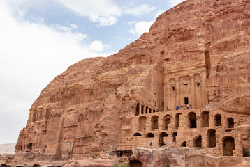 The Royal Tombs facade in the rock-cut sandstone in the ancient of Petra, Jordan
