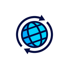 Earth movement line icon. Rotation of the earth vector illustration isolated on white. Planet with arrows outline style design, designed for web and app
