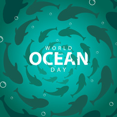 World Ocean Day greeting background with fish and sea illustration