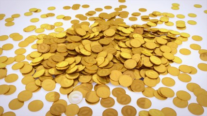 golden coins on the white background