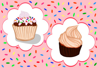 banner cupcake cream and powder muffin vector sweets dessert pastries delicacy picture food color illustration festive confectionery background postcard poster