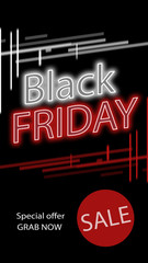 Text BLACK FRIDAY on dark background. Sale and special offer