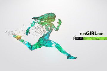 Abstract silhouette of a wireframe running athlete, woman on the white background. Athlete runs sprint and marathon. Convenient organization of eps file. Vector illustration. Thanks for watching