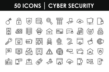 cyber security icon set, line style