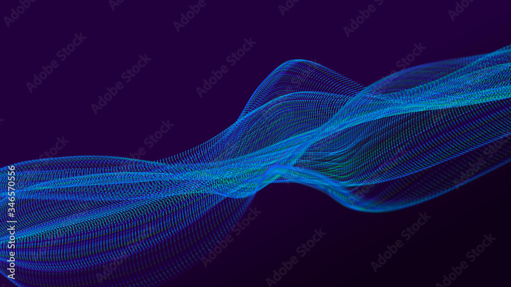 Poster Abstract wave of sound particles. Equalizer for music. Signal transmission. 3d rendering.