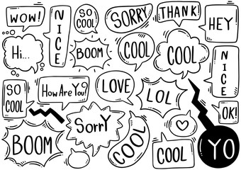 0080 hand drawn background Set of cute speech bubble eith text in doodle style