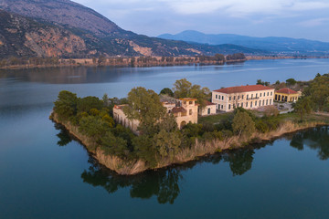 Amazing high definition aerial Panorama view of Kaiafas or Thermal Springs of Kaiafas. It is a natural spa in the municipality of Zacharo in southwestern Greece. Elis, Greece, Europe.