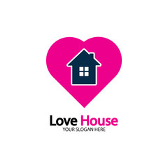 Love Home Logo. Heart and House Icon Combination. Health and Care Symbol. Flat Vector Logo Design Template