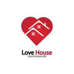 Love Home Logo. Heart and House Icon Combination. Health and Care Symbol. Flat Vector Logo Design Template