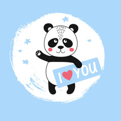 Vector cute panda character waving