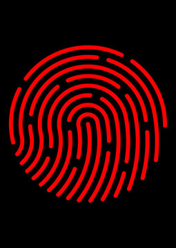 Biometric fingerprint to identify a person. Safety. Security. Template for text. Security technology. Criminal Examination. Poster. Crime control. Police.