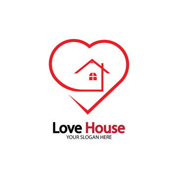 Love Home Logo. Heart and House Icon Combination. Health and Care Symbol. Flat Vector Logo Design Template