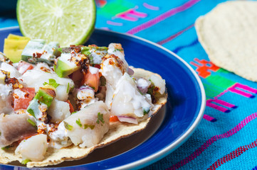 Mexican fish ceviche with crispy fried tortillas