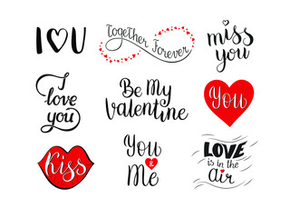 Romantic lettering set. Calligraphy card graphic design typography element. Hand written vector style 