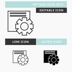 Setting icons set vector design, modern editable line and glyph icon, black color and isolated