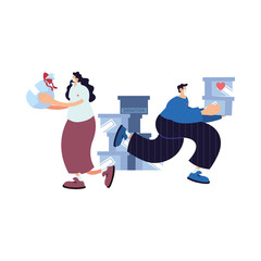 delivery couple on the way to the customer with face mask