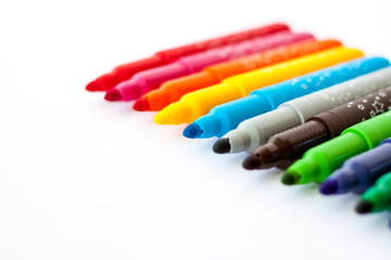 Bright markers for design. Markers on a white background. Markers for drawing.