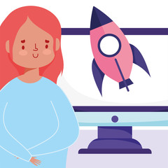 online education, cute little girl student computer creativity