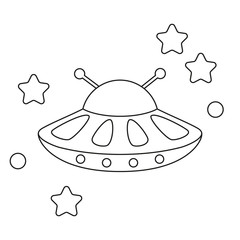 Coloring page with a cute UFO. Vector Illustration.