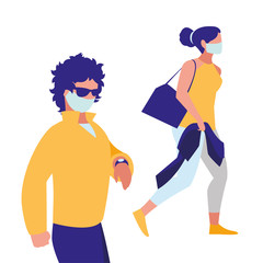 couple walking in the city wearing face mask