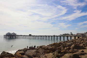 Malibu Pier,  from nearby rocks above the beach.