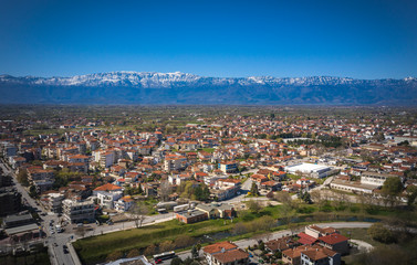 Fototapeta na wymiar Panoramic view of Trikala city. Its a city in northwestern Thessaly, Greece, and the capital of the Trikala region.