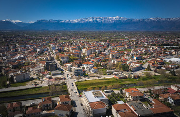 Fototapeta na wymiar Panoramic view of Trikala city. Its a city in northwestern Thessaly, Greece, and the capital of the Trikala region.