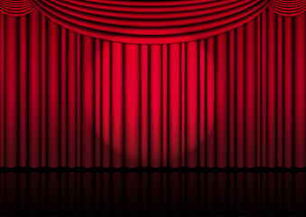 Realistic Opera stage indoor with a red curtain and Spotlight for comedy show or opera act movie. Vector illustration.