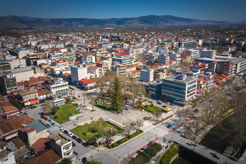 Naklejka premium Panoramic view of Trikala city. Its a city in northwestern Thessaly, Greece, and the capital of the Trikala region.