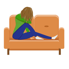 Tired exhausted woman lying resting relaxing legs on couch sofa isolated vector illustration