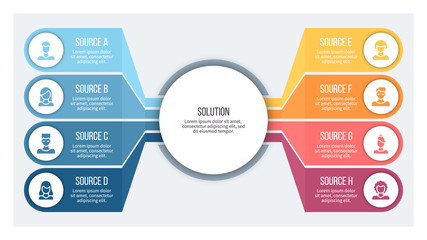 Business infographic. Organization chart with 8 options. Vector template.