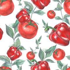 seamless pattern with colorful tomato and pepper - 346585190