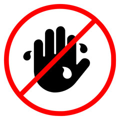 Warning do not use wet hands to touch vector icon isolated on white background