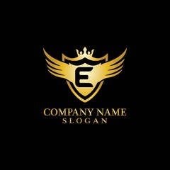 Letter E Shield, Wing and Crown for Business Logo Template Design Vector, Emblem, Design concept, Creative Symbol, Icon