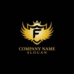 Letter F Shield, Wing and Crown for Business Logo Template Design Vector, Emblem, Design concept, Creative Symbol, Icon