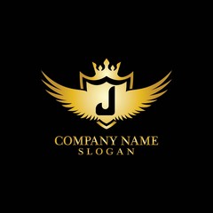 Letter J Shield, Wing and Crown for Business Logo Template Design Vector, Emblem, Design concept, Creative Symbol, Icon