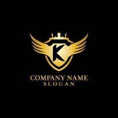 Letter K Shield, Wing and Crown for Business Logo Template Design Vector, Emblem, Design concept, Creative Symbol, Icon
