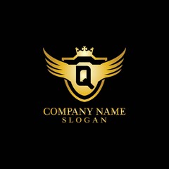 Letter Q Shield, Wing and Crown for Business Logo Template Design Vector, Emblem, Design concept, Creative Symbol, Icon
