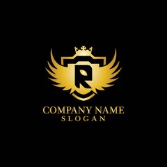 Letter R Shield, Wing and Crown for Business Logo Template Design Vector, Emblem, Design concept, Creative Symbol, Icon