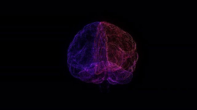 Brain RGB Hologram Wireframe. Nice 3D Animation on a black background with a seamless loop for futuristics projects