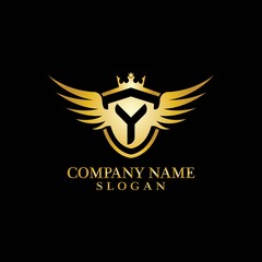 Letter Y Shield, Wing and Crown for Business Logo Template Design Vector, Emblem, Design concept, Creative Symbol, Icon