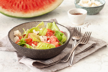 Watermelon salad  with feta and lettuce