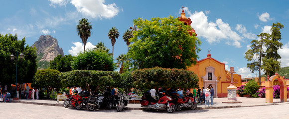 Ciudad Bernal, Queretaro/Mexico; July 19, 2008. Everyday image of the plaza de bernal in Queretaro,...