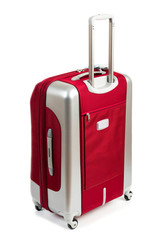 red suitcase on white background