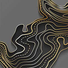 Map line of topography. Vector abstract topographic map concept with space for your copy. Black and white wave. Abstract paper cut. Abstract colorful waves. Wavy banners. Color geometric form.