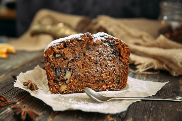 chocolate muffin on a wooden table close-up