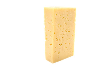 a piece of cheese is isolated on a white background.