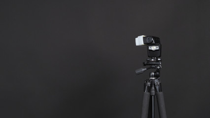 Studio light and back drop and soft box set up for shooting photo or video production which...