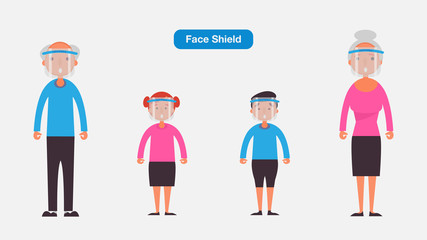 Old people and children wear Medical face mask or shield.Coronavirus quarantine concept.Character Vector illustration. 